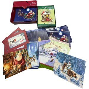 Christmas holiday greeting cards 63 cards 30 envelops Santa tree bird bears READ
